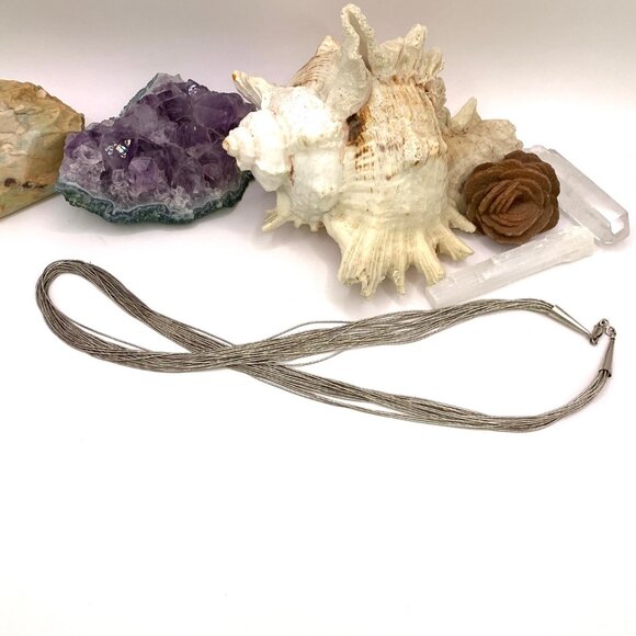 Liquid Silver Fine Bead Necklace 20 Strands 24" long Vtg Sterling Silver J856 - Picture 4 of 6